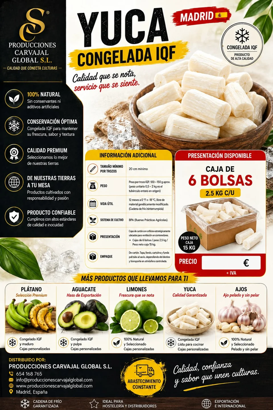 Referencia comercial oficial de yuca congelada IQF